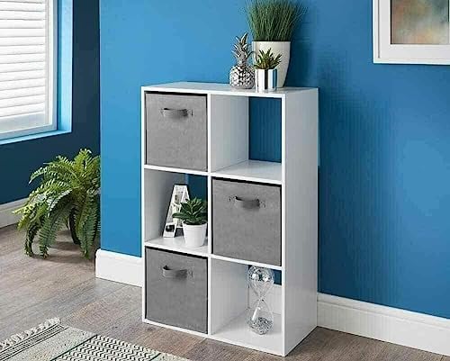 Homme Concept – 6 Cube Storage with 3 baskets, White Living Room Bookcases and Shelving Unit, Kids Bookcases, Free Standing Wooden Bookcase, Storage Organiser, BookShelf.