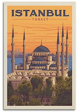 KAIMI Vintage Trvael Poster Istanbul Poster, dekoratives Gemälde, Leinwand, Wandposter und Kunstdruck, modernes Familienschlafzimmer-Dekor-Poster, 30 x 45 cm