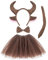 SKHAOVS Disfraz de Toro para niño y niña Accesorios para Disfraz de Toro, Kit de Disfraces de Animales, Orejas Diadema Cola de lazo Tutu, para Carnaval Fiesta Temática Halloween (Marrón)
