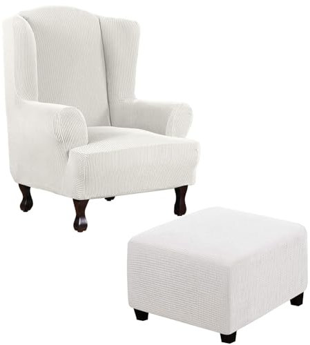 Thdsubb Ohrensessel Überzug Sesselbezug Sessel Sessel-Überwürfe Tiger Stuhlbezug Ottomane Schonbezug Hockerüberzug Husse Für Fußhocker (Weiß,Ohrensessel+Quadrat M)