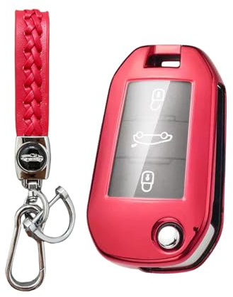 MEDZUK Coque Clé Compatible avec 208 2020-2024 2025 Coque de Protection pour clé de Voiture TPU, Accessoire Étui pour Clés avec Porte-clés (Rouge)