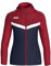 JAKO ICONIC Kapuzenjacke Gr. 44 Marine/Chilirot - Zipper Hoodie Damen, Bequeme Sweatjacke mit Keep Dry Funktion aus 100% recyceltem Polyester