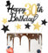Glitter Happy Birthday Cake Topper Black Gold Gliter Happy 30th Birthday Cake Topper for Mens 30th Birthday Cake Decorations 7PCS by RichMoho