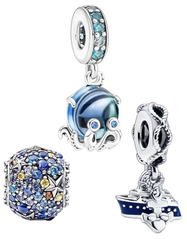 Amuefer Sea World & Cruise & Octopus Charms für Armbänder 925 Sterling Silber Anhänger für Halsketten Geburtstag Weihnachten Schmuck Geschenke für Frauen-3 Stück
