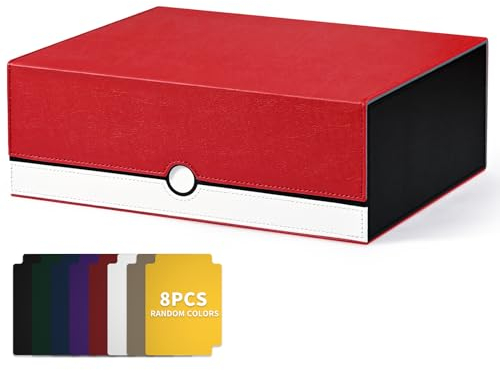UAONO Karten-Aufbewahrungsbox für Sammelkarten, 1800+ PU-Leder, Commander-Kartendeck-Hülle, Magnetverschluss, Kartenhalter, passend für magische Spielkarten (Rot und Weiß)