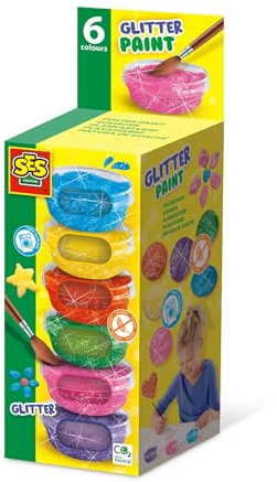 SES Creative | Peinture Pailletée Lavable Enfant | 6 Pots 45ml Rose Violet Jaune Bleu | Activité Manuelle 3 Ans+ | Kit Peinture Créatif | Idée Cadeau Artistique Enfant