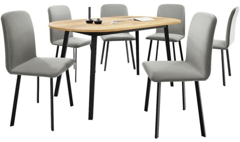Mirjan24 Essgruppe ML06, Rechteckiger ausziehbarer Esstisch Kugani S mit 6 Stühlen Lanoi, Sitzgruppe, Küchentisch, Esstisch, Esszimmerstühle (Amor Velvet 4318, Eiche Craft Gold/Schwarz)
