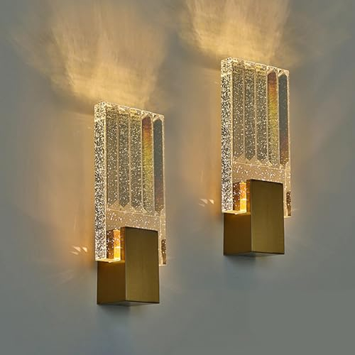 KRUIHAN Kristall Wandleuchte Nordischer Stil Wandlampe Innen Gold Wandbeleuchtung LED-Wandleuchter Licht Dreifarbig Wandleuchten für Nachttisch,Schlafzimmer,Küche,Diele,Wohnbereich(2 Packung-L)