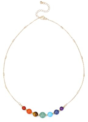 GEHECRST Edelstein 7 Chakra Heilsteine Kette Kristall Halskette mit Einstellbar Kette Glückskette Reiki Healing Talisman spirituelle Geschenke (Stil 1)
