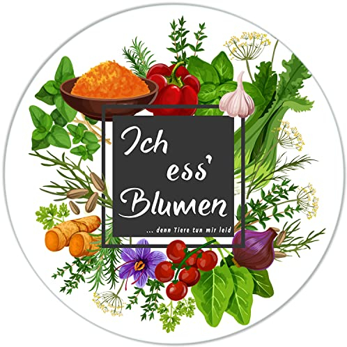 Wallario Glasbild rund Ich ESS Blumen - Gemüse und Kräuter - Rund, 50 cm Durchmesser Wandbild Glas in Premium-Qualität: Brillante Farben, freischwebende Optik
