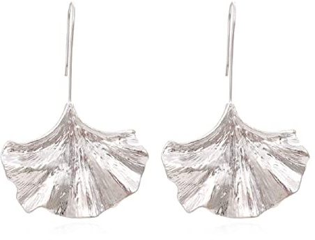 Ginkgo-Blatt-Ohrringe, Gold Ginkgo Blatt Aussage baumeln Ohrringe für Frauen, Böhmische Baumblatt-Ohrringe, Fächerförmige Ohrringe Ginkgoblatt Schmuck, Ginkgo-Blatt-Blumen-Ohrringe (Silber)