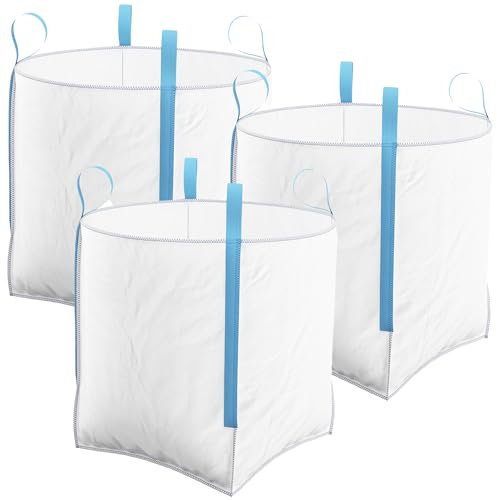 3 Pack FIBC 1 Tonne Builders Bulk Bag 85cm x 85cm x 85cm - Garden Building Waste Jumbo Ton Heavy Duty White Sack 3 Pcs