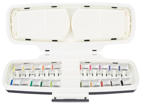 Schmincke Akademie® Aquarell 75786097 Lightweight Plastic Box with 20 Fine Watercolour Paints in 1/2 Bowls Including Special Tone Cobalt Turquoise Stone