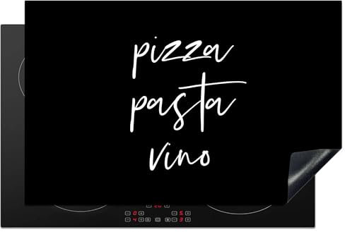 KitchenYeah© Protezione Piano Cottura Tappetino per Induzione 80x52 cm Cucina Proteggi Coprifornello Antiscivolo Citazione - Pizza pasta vino - Nero