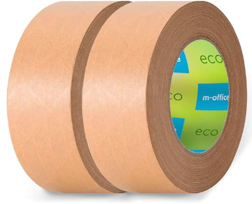 m-office Papierklebeband Kraftpapier, Klebeband für Kartonverpackungen, Versand, Umzüge und Bastelarbeiten, Verpackungsband, Braunes Kraftpapier Klebeband (2 Stk, 50mmx50m)