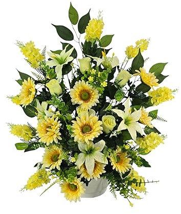 DRW Kunstblumen-Zentrum, Friedhof, Kirche für Hochzeiten, gelbe Grabstätten, mit Lilien, Gerberas, Fliedern und Rosen, 60 x 22 x 53 cm