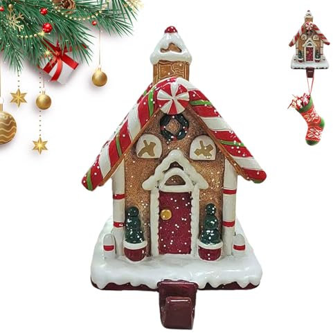 yupeuooe Supporto per calze di Natale a forma di pan di, per caminetto, decorazione in resina, decorazione per feste in stile cartone animato, decorazione per casa, caminetto, ingresso