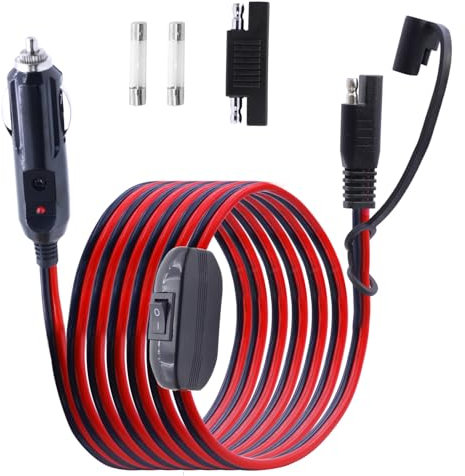 LANMINGLEL SAE auf Auto Zigarettenanzünder mit Schalter Kabel,16AWG 12V Zigarettenanzünder Stecker zu SAE Schnellwechsel Adapter Verlängerungskabel mit LED-Licht,für Autos, Motorrad,Solarbatterie 10FT