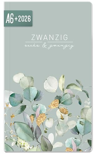 Häfft® Monatskalender 2026 A6+ Slim Minty Leaves 1 Monat auf 2 Seiten, Monatsplaner klein, Taschenkalender 2026 mit Jahres- & Ferienübersicht - nachhaltig & klimafreundlich