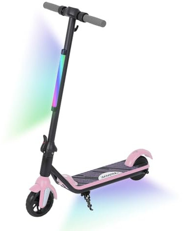 KHHK Elektroroller für Kinder von 6-12 Jahren, 6'' Faltbarer Elektroroller mit max. Geschwindigkeit 12 km/h, LED Farblichter & Display, Reichweite 5-8 km, Kinderroller mit Doppelbremssystem (Rosa)