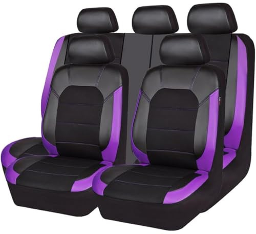Auto Sitzbezüge Set für Peugeot 207 207CC 207 SW 206 206CC 206 SW 208 307 308 2008 3008, PU Leder Bequem Schonbezüge Atmungsaktiv rutschfest Sitzschoner Innenraum Zubehör,A-Purple