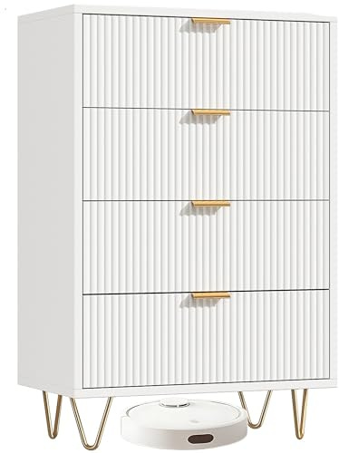 Kommode mit Schubladen, Weiß Schrank mit 4 Holzschubladen und Metallgriffe, Kommoden & Sideboards Holz, Aufbewahrungsschrank Kleiner Komode Moderne Möbel für Schlafzimmer Wohnzimmer Küchenko Büro Flur