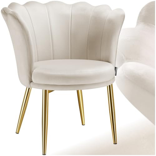 tectake® Kuschelsessel, Sessel modern, Muschelsessel, Wohnzimmer Stühle, Stuhl Esszimmer, Küchenstuhl, Cocktailsessel, Sessel Schlafzimmer, Living Room, Esszimmerstühle - Samt, Creme/Gold