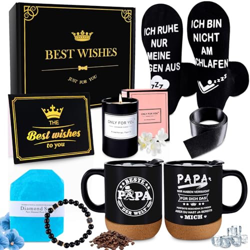 Puddry Regalo del día del padre para papá, el mejor regalo para papá, regalo del día del padre, taza con tapa, calcetines divertidos, vela, pulsera elástica de bolas, jabón hecho a mano, regalos de