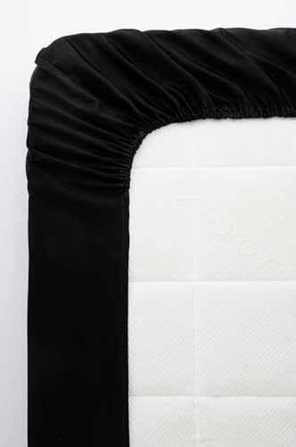 Jotex Zack Satin Spannbettlaken - 100% hochwertige, exklusivem Satin aus Bio-Baumwolle GOTS Zertifiziert Spannbetttuch mit Gummizug - Schwarz, 120 x 200 cm