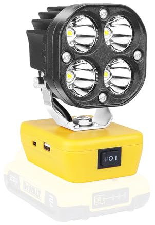 PICAA Akku Lampe Für Dewalt 18V/20V, 40W Kabellose Led Arbeitsleuchte Akku, Hell Led Strahler Akku, Tragbares Flutlichter Baustellen Lampe,Akku Scheinwerfer mit Typ C und USB-Aufladung (kein Akku)