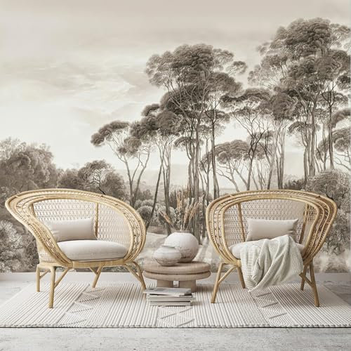 Monochrome Forest Trees Landscape - Custom Size Wall Murals Removable Large Photo Wallpaper for Living Room, Bedroom,Office(Self - Adhesive Wallcovering,No PVC