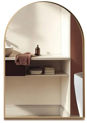 Neue Design Mood® Premium Arch Bathroom Mirror Gold Framed Wall Mounted, Recessed Arched Frame Modern & Stylish (70cm x 50cm)