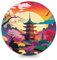 LLONGKT Tapis de Souris Rond de Jeu Japonais Tower (8 Pouces) pour Ordinateur Portable, Bureau, Maison, Accessoire, Gadget