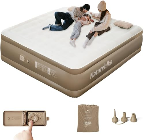 Naturehike Materasso Gonfiabile Triplo con Pompa Integrata Ricaricabile - 200x180x45cm Letto Gonfiabile Autogonfiante per Campeggio e Casa - Materassino Campeggio Portatile e Resistente