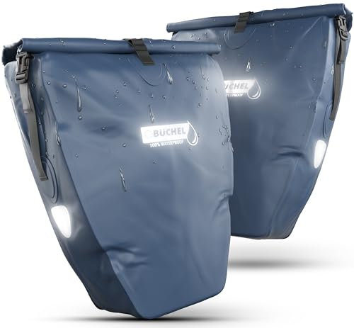 Büchel Fahrradtasche für Gepäckträger, 2er Set, 25.4 L - 100 Prozent Wasserdicht, mit Tragegriff und Schultergurt, fahrradtasche, gepäckträgertasche, Fahrrad Taschen hinten
