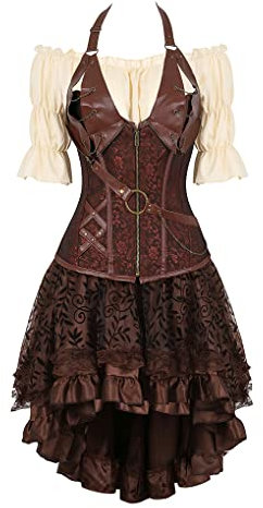 Hengzhifeng Corset Conjunto de Fiesta Gotico Bustier Nightwing Costume (EUR 48-50,Negro)