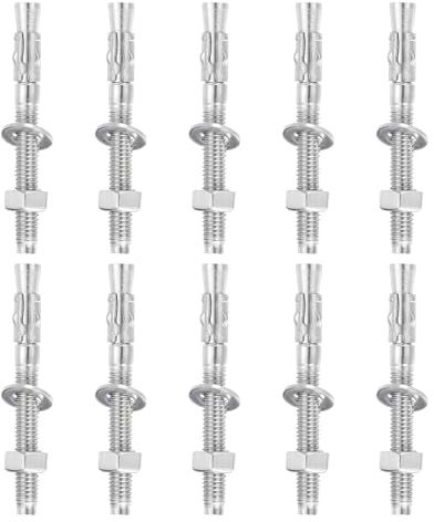 sourcing map 10 Pcs Wedge Anchors, 5/16 x 3 Stainless Steel Concrete Anchors Bolts, Heavy Duty Standard Fastener for Cement Wall Base Bracket (Include Washers Nuts, Silver Tone)