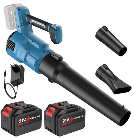 Soffiatore a Batteria 21 V, Soffiatore Foglie con 2 x 4,5 Ah Batteries, Motore Senza Spazzole, 3 Velocità, Max 240 Km/h e 19.300 Giri/Min, Soffiatore Elettrico per Prato