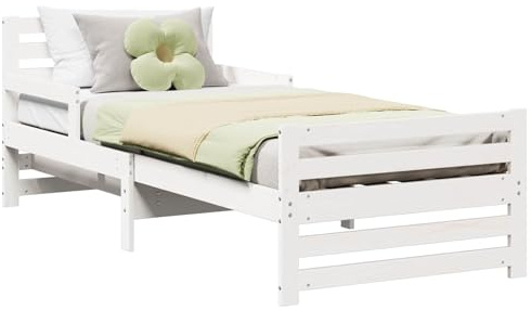 vidaXL Bed Frame with Headboard White 80 x 200 cm Engineered Wood, Stylish Wooden Bed Frame, Rectangular Design, Durable for Kids, Simple, Contemporary, Child Friendly, Solid Wood