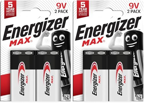 Energizer Max Pila - Batteria 9V Alcaline (pacco da 4) - per rilevatori antincendio, rilevatori di fumo - 10 anni di conservazione - 100% imballaggio riciclabile