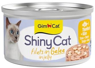 GimCat ShinyCat Filet in Gelee Thunfisch mit Käse - Nassfutter mit Fisch - 24 Dosen (24 x 70 g)