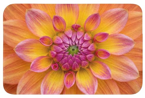 OnlyWow© Badteppich Badezimmerteppich Badematten & Badteppiche | 60x40 cm - Rechteckig - Duschvorleger Deko Badezimmer Bathroom Accessories Dahlie - Blume - Orange