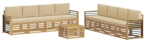 vidaXL Sofagarnituren mit Kissen 9 pcs Weiß und Beige Polyester, Outdoorsofa, modernes Gartenmöbel für gemütliche Terrasse, Lounge, strapazierfähiges Set