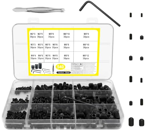 540 Pcs Vis Sans Tête, M2 M3 M4 M5 M6 M8 Vis Poignée de Porte | vVis Poignées de Portes, Visserie à Tête Hexagonale pour Visser Pointeau Poignées de Portes, Noires