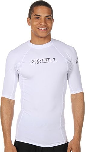 O'Neill Wetsuits Men's Basic Skins UPF 50+ Short Sleeve Rash Guard, White, Large