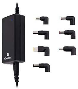 CoolBox FALCOONB90U – Cargador Portátil Universal 90W con 14 Puntas + USB, Selección Automática Voltaje Salida, 90W, 15V-24V, Indicador LED. Color Negro