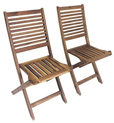 CHARLES BENTLEY Wooden Folding Acacia Garden Chairs, Natural Wood, 5x54