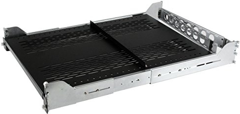 StarTech 2U Sliding Vented Shelf, 50kg/110lb, Cable Arm (UNISLDSHF19M) | Pull-out tray with locking feature, Adjustable mounting depth, Integrated cable management arm, Vented for airflow