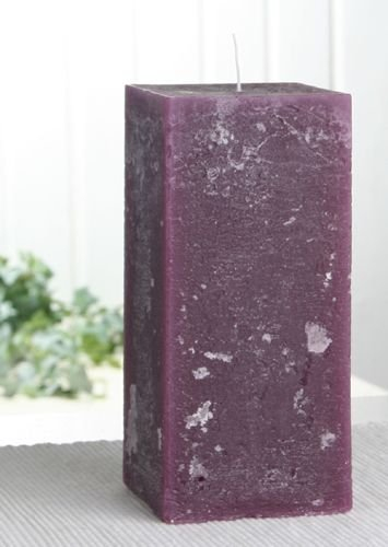 Rustik-Stumpenkerze, viereckig, 15 x 7,5 x 7,5 cm Ø, Pflaume