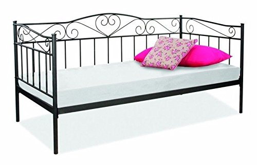 naka24 Metallbett Lattenrost Bettgestell Sofa Metallsofa Einzelbett Jugendbett BIRMA (Schwarz)
